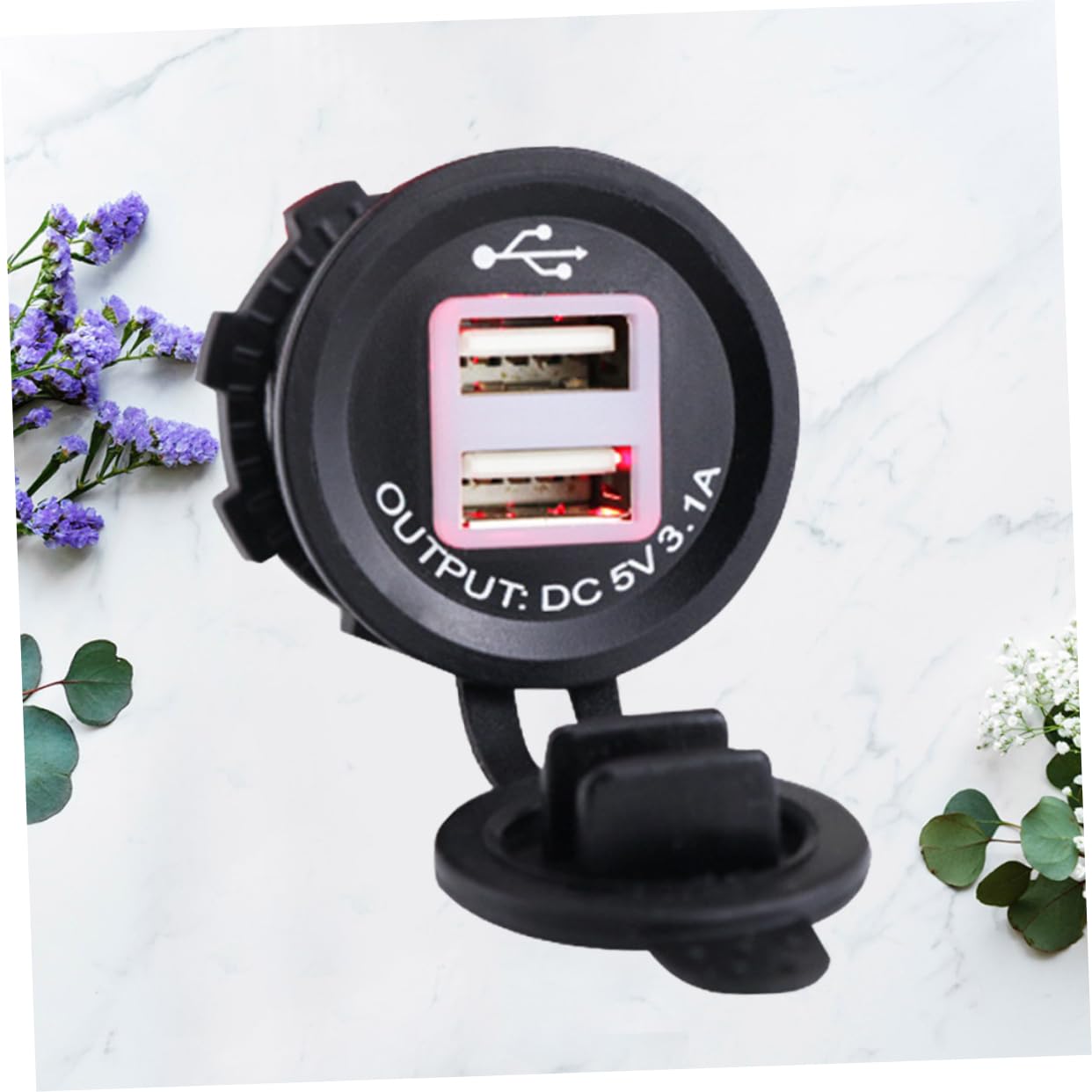 PartyKindom 3pezzi Caricatore Usb Doppio Per Auto e Presa Carica Cellulare Per Veicoli Adatto Per e Tablet Con Luce Rossa Nero