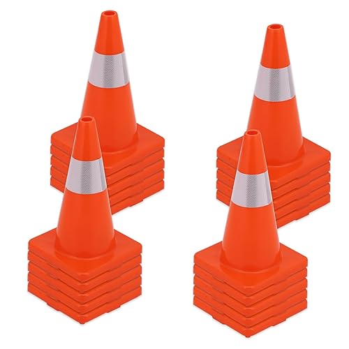 Towallmark 20 Pack Traffic Cones 18 inch, Safety Cones, PVC Orange Cones with Reflective Collars, Parking Training Construction Plastic Road Cones