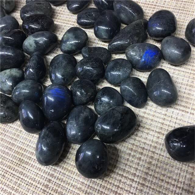 GAENZANatural Blue Flash Labradorite Tumbled Crystal Stones for Sale - (Color: Light Grey, Size: 20-30mm) Natural Stones and Minerals
