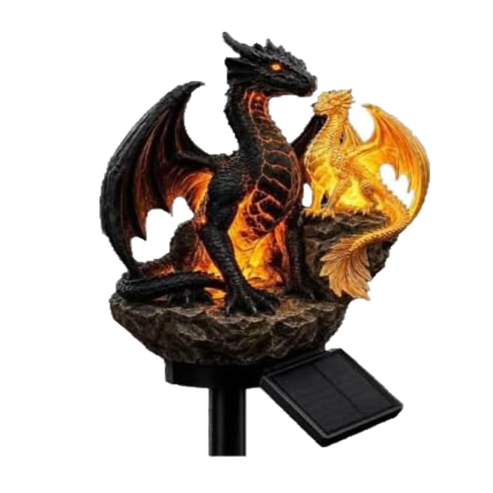 Yacriso Dragon Golden Ember Edition Solar Garden Light, Gothic Medieval Fantasy Decor, Dragons Garden Yard Statue Figurine Lamp, Waterproof for Halloween Patio, Porch, Dragon Lovers (1pcs)