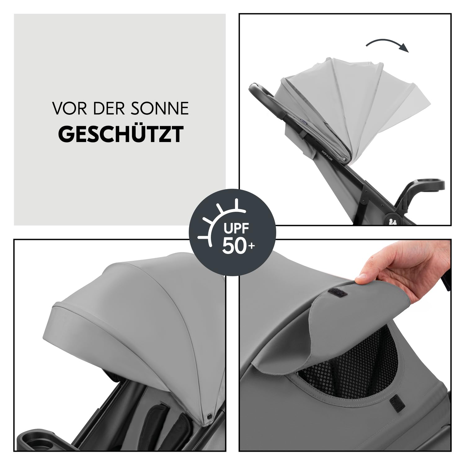 Hauck 3in1 Kinderwagen Set Shop N Care Trio inkl. Buggy, Babywanne, Babyschale, bis 22 kg, UV-Schutz 50+, Grau