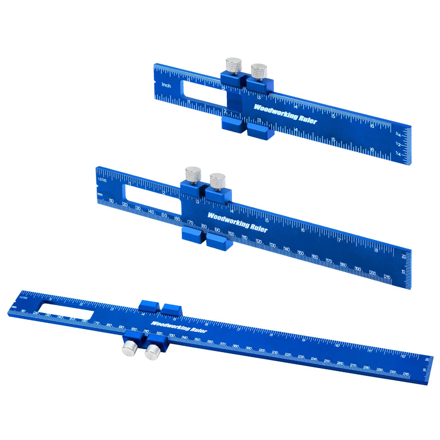 NEMOVA 3-Piece Woodworking Ruler Set – 6, 8, & 12 Inch Aluminum Pocket Rulers With Slide Stops, Inch/Metric Scales, For Woodworkers & Machinists