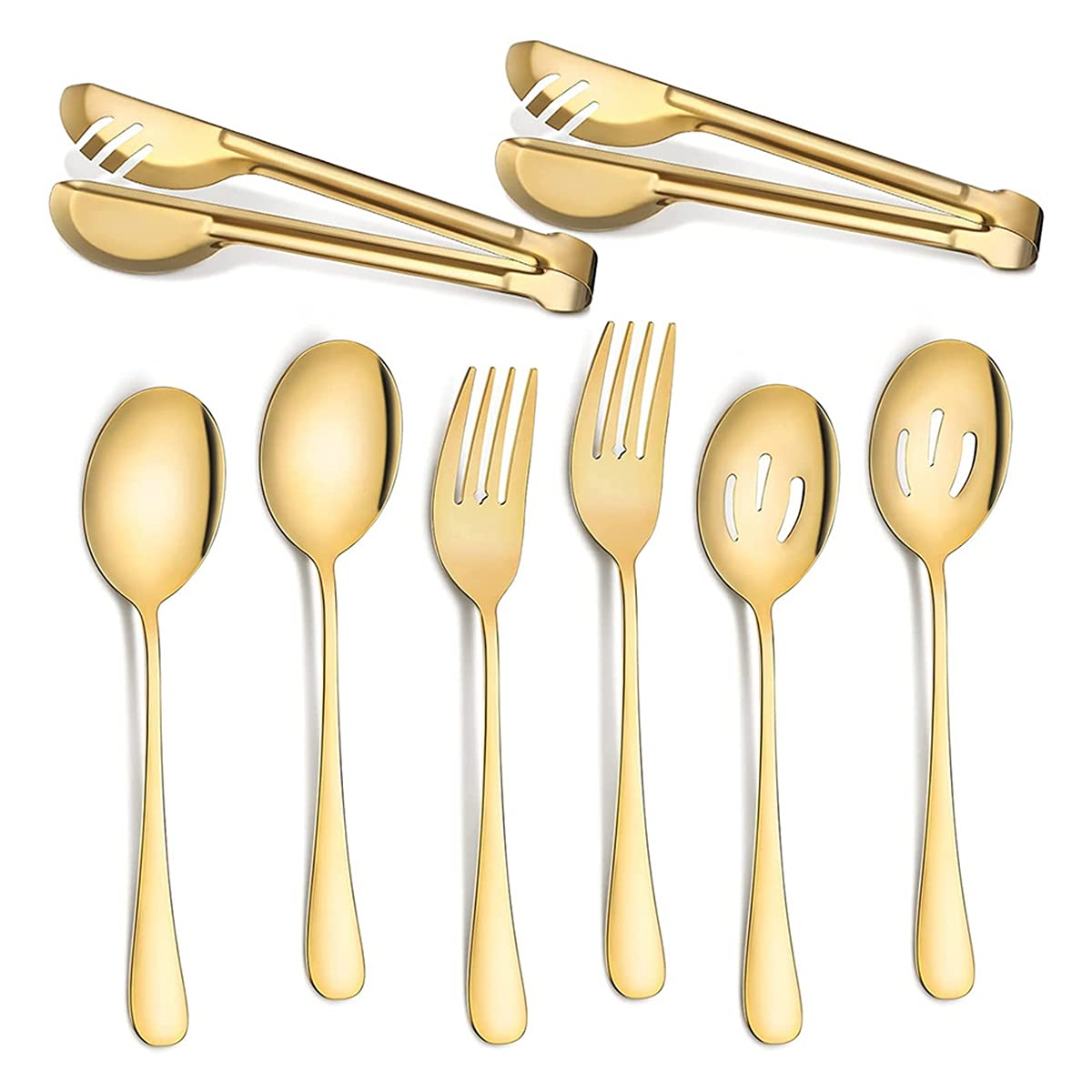 CTRLZS Stainless Steel Flatware Serving Utensils Large Serving Spoon Set of for Kitchen (Gold,8 Pieces)