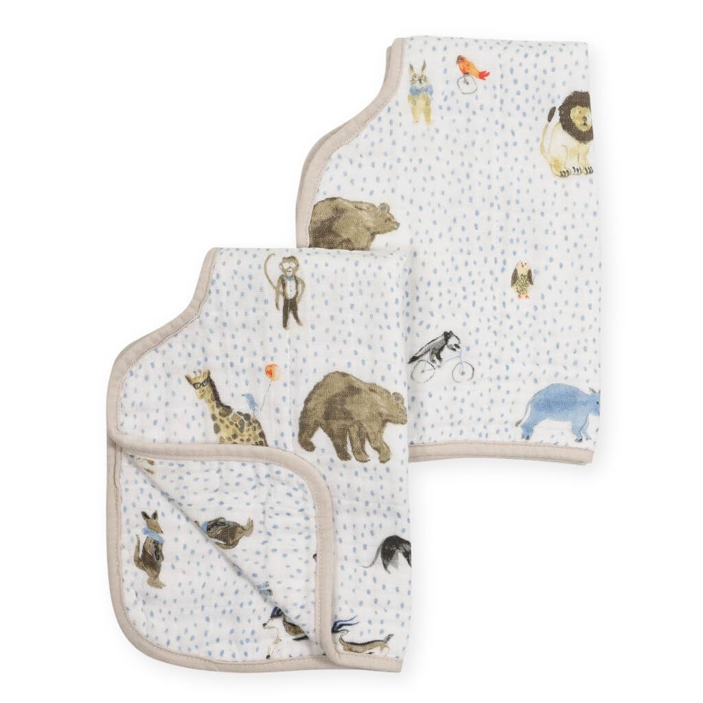 Little Unicorn Ultra-Absorbent Premium Burp Cloth 2 Pack | Soft on Baby's Skin | Larger Size | Ergonomic Design | Set of 2 (Party Animals)