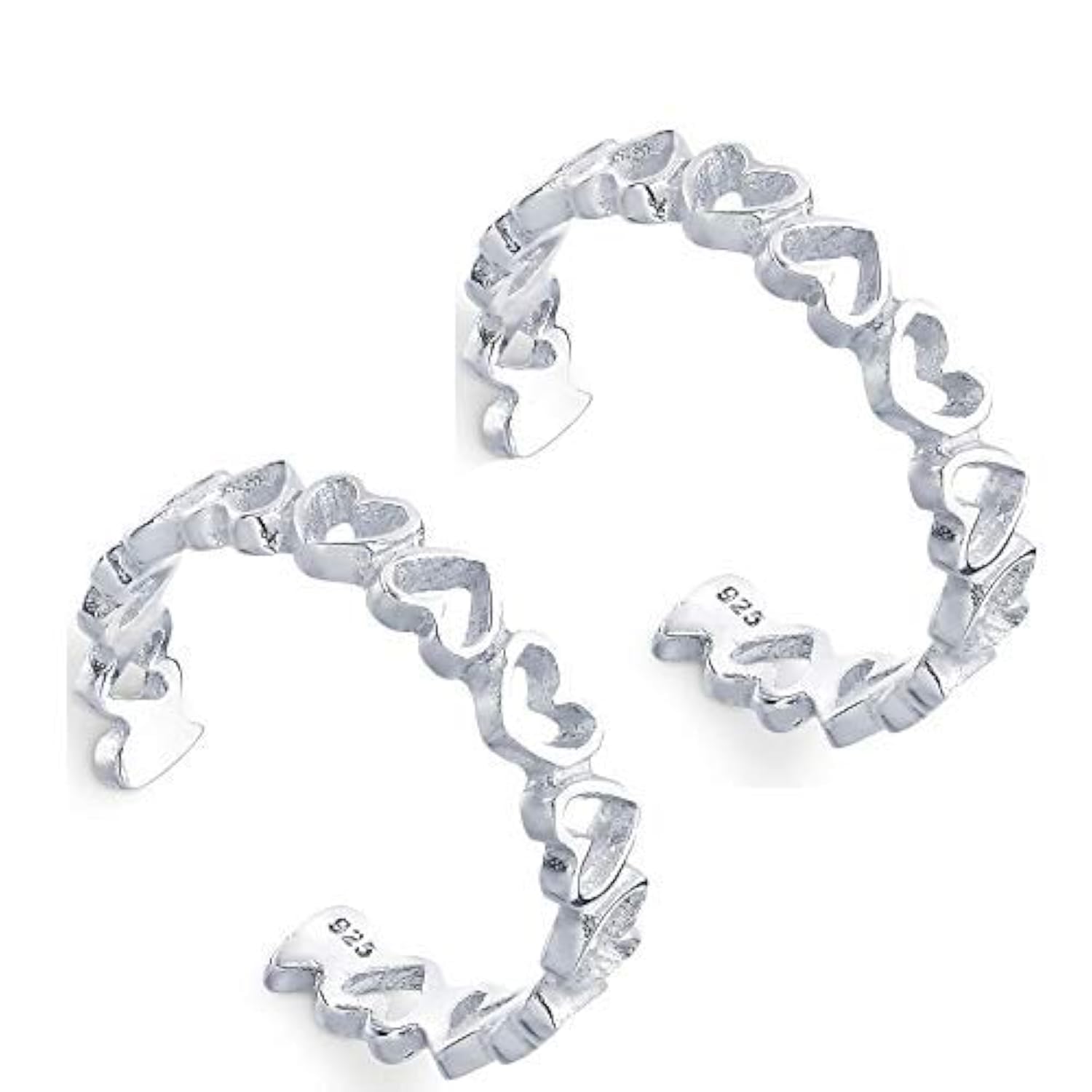 925 Sterling Silver Heart Toe Rings For Women (Free Size)