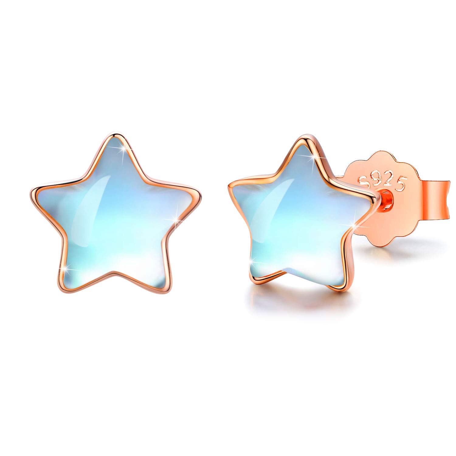 Star Stud Earrings Moonstone Earring S925 Sterling Silver Rainbow Moonstone Star Stud Earrings for Women Hypoallergenic Earrings Minimalist Gifts for girls