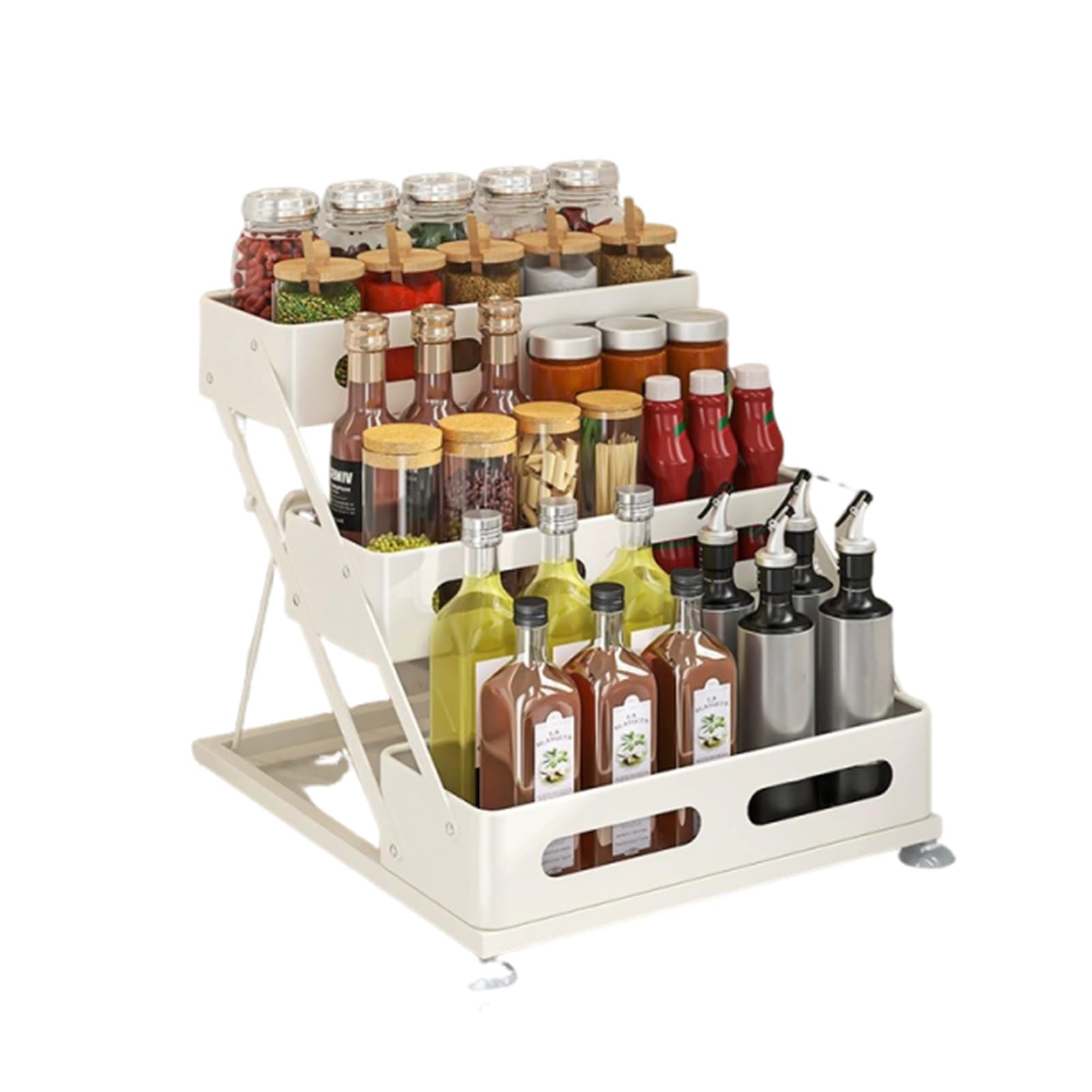 YIXANNX 3 Tier Spice Rack Organizer For Kitchen Cabinet And Countertop Spice Organization Kitchen Organizers And Storage Black, White, Height adjustable