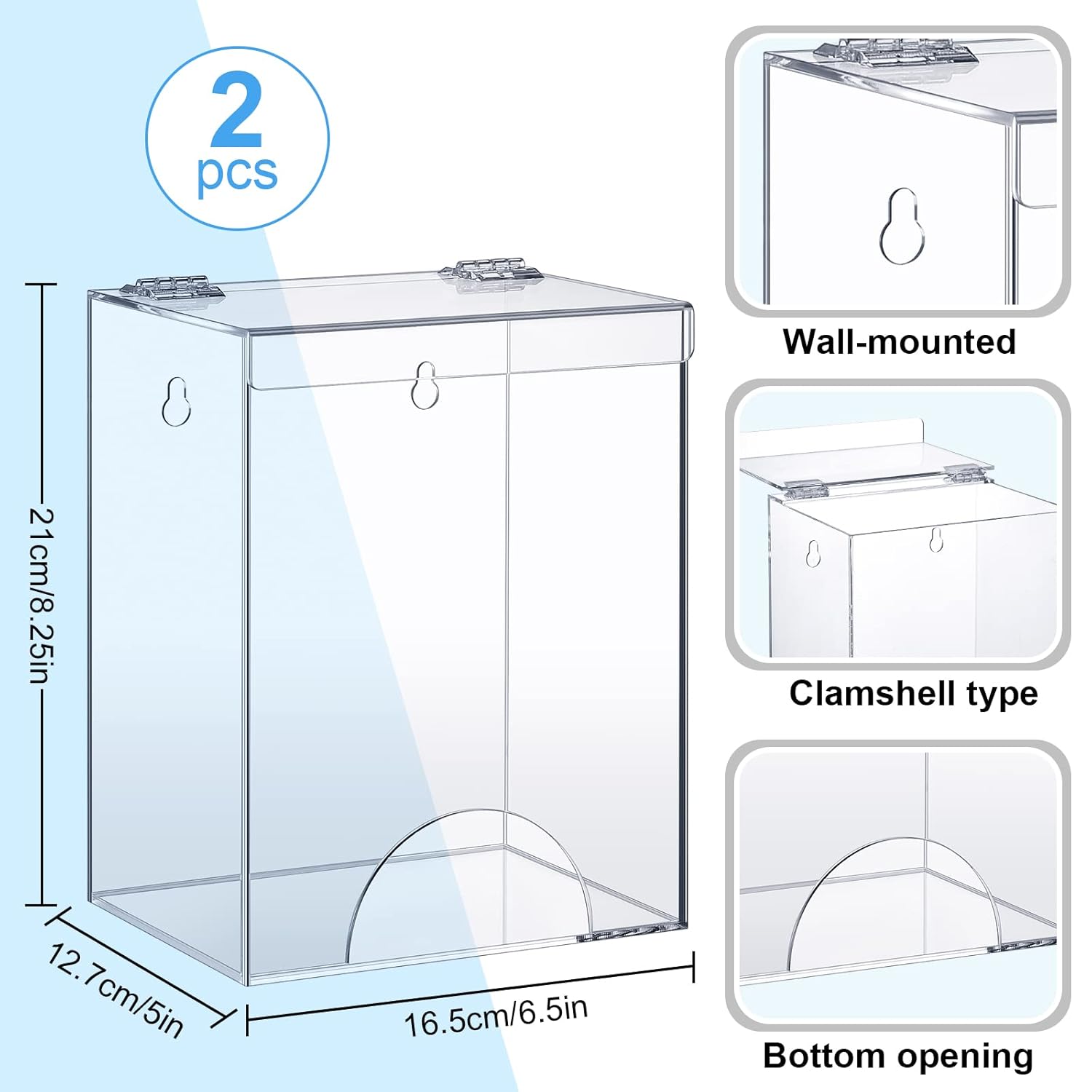 kathfly 2 pcs acrylic dispenser for hairnet, emesis bags, wall mount clear acrylic face mask holder for beard nets, safety glasses, shoe covers clear 2