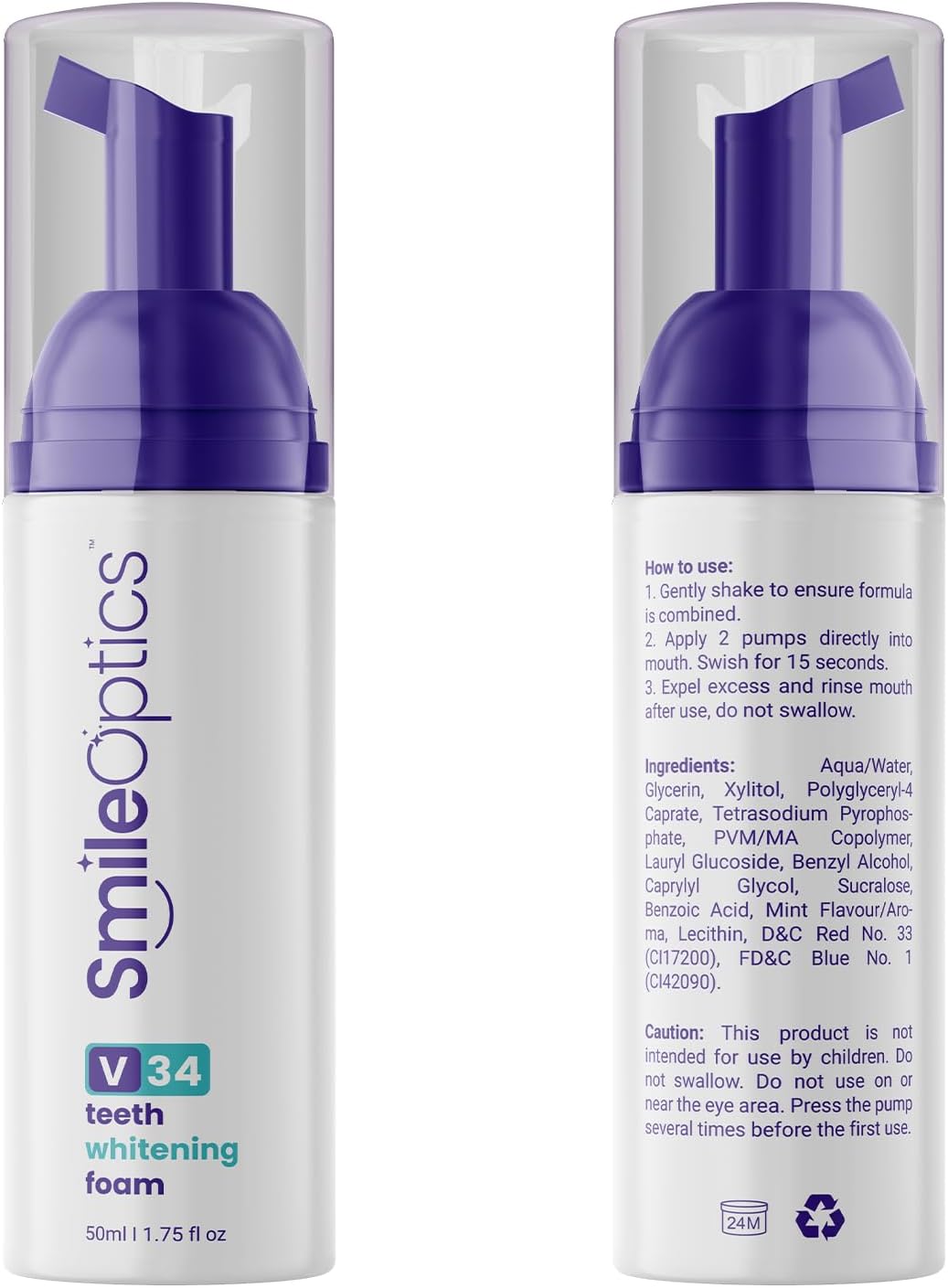 V34 Purple Toothpaste, 3-Pack - Color Corrector Teeth Whitening Foam with Nano-Hydroxyapatite, Peroxide-Free & Enamel-Safe, Fluoride Free, Instant Stain Concealer for Sensitive Teeth, 3 x 50ml image 2