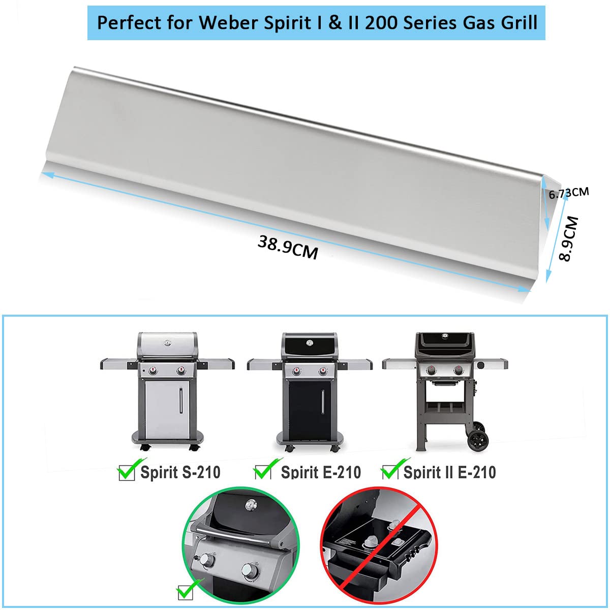 Barre aromatizzanti in Acciaio Inossidabile 38,9CM per Weber Spirit e210 e220 s210 S220, Coperchio bruciatore per Weber Spirit III200 210 7635 Accessori Pezzi di Ricambio