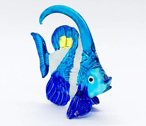 Miniatura 12 de WitnyStore Pequeña figura de pez ángel azul verde amarillo de 3½ pulgadas – Miniatura soplada a mano de vidrio pintado a mano peces de mar de agua