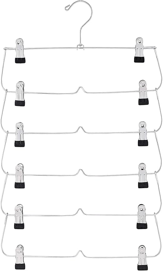 3 Pack - 6 Tier Skirt Hangers, Closet Space Saver with Clips for Pants, Shorts, Skirts, Leggings