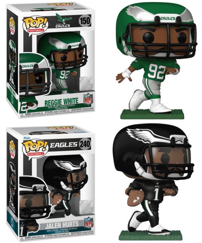 Funko Pop! NFL Football Vinyl Figures Set of 2 Reggie White #150 and Jalen Hurts #240 Philadelphia Eagles