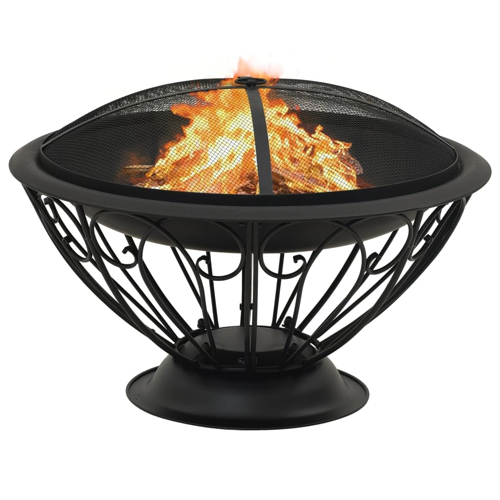 vidaXL Brasero con Atizador Jardín Patio Terraza Balcón Exterior Cuenco Chimenea Fogata Hornillo Calentador Calefactor Acero XXL 75 cm