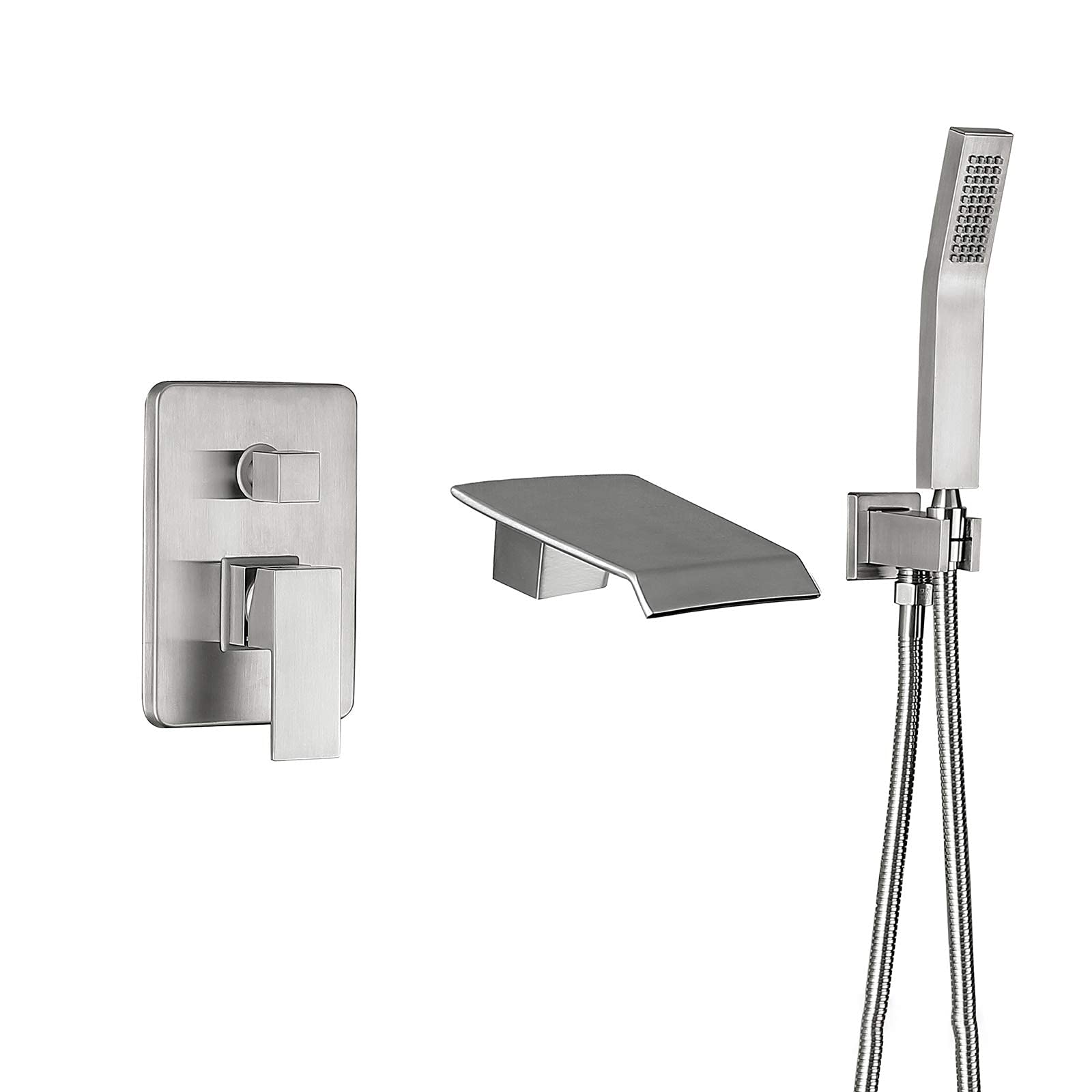 AYCDL Waterfall Tub Faucet with Handheld Shower Head, Single Handle Bathtub Faucet Brushed Tub Tap Wall Mounted Tub Filler Faucet for Bathroom