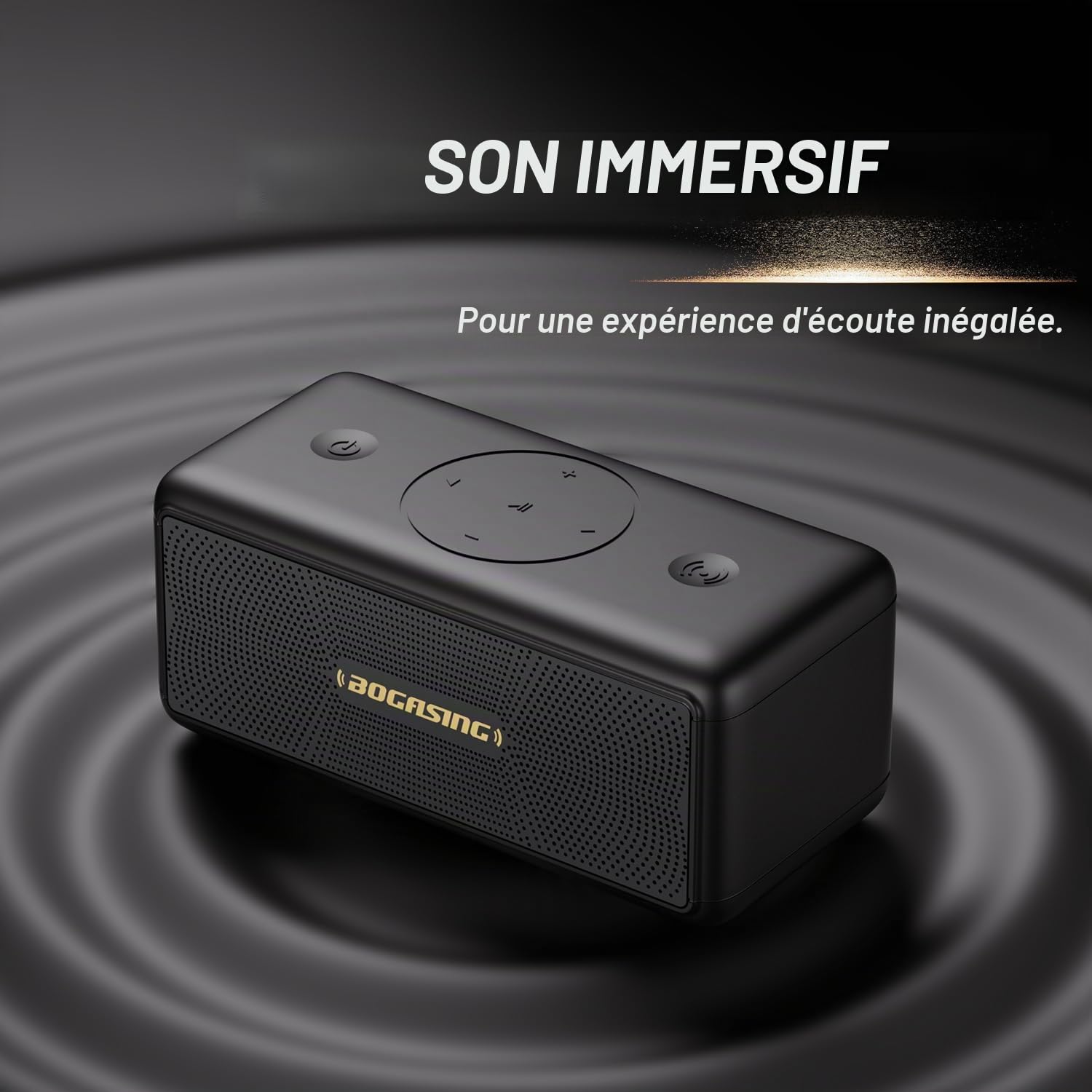 BOGASING Enceinte Puissante M5, 40W Surround Stéréo, Basses Profondes Haut Parleur, Autonomie 30 h, Bluetooth 5.3, Étanche IPX7, EQ, AUX, TF Carte, USB, sans Fil Portable pour d'Extérieur (Noir)