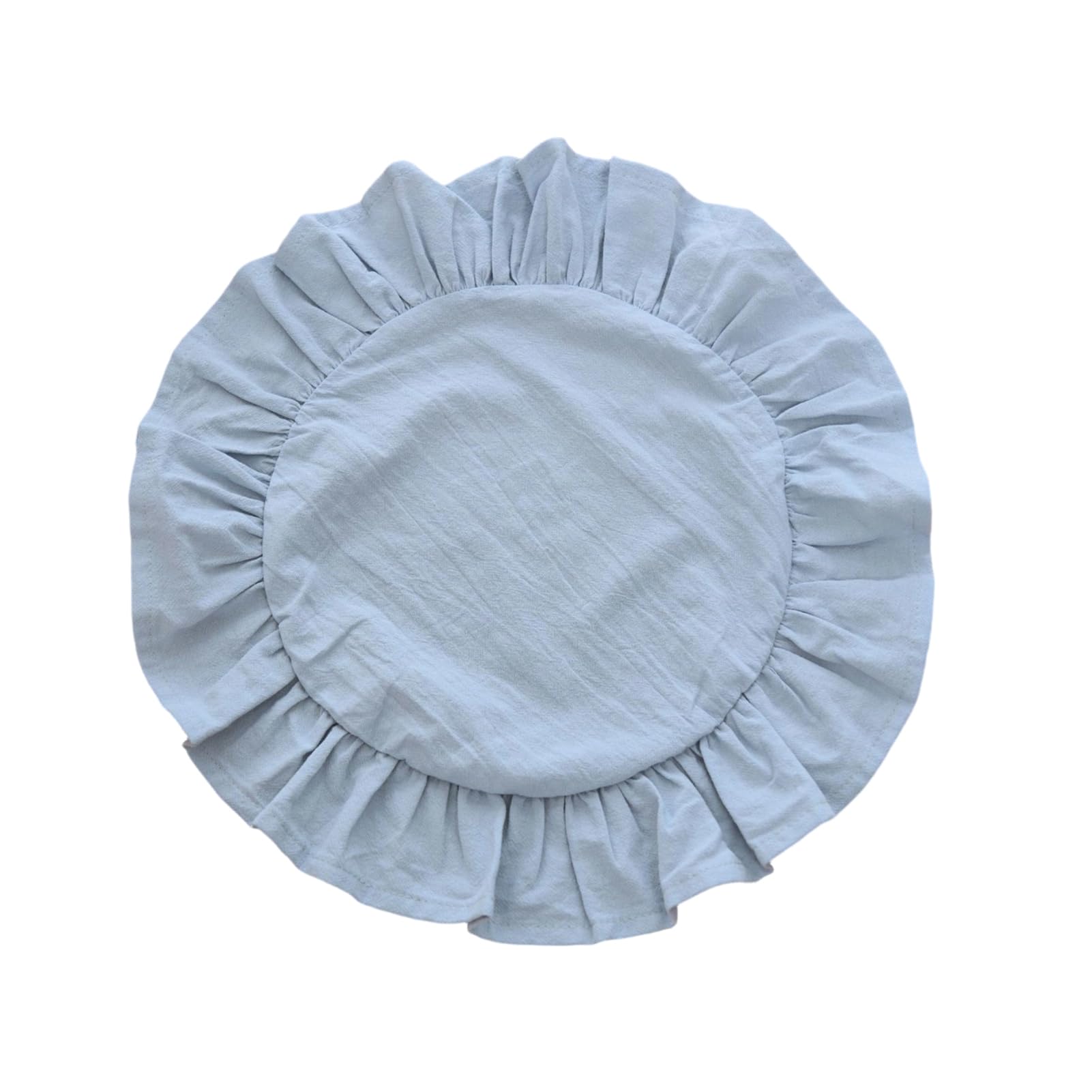 Round Ruffled Placemats, Washed Cotton Table Mats 38cm, Shabby Chic Rustic Dining Decor for Kitchen, Afternoon Tea Party Wedding, Farmhouse Style Soft Fabric Non-slip Protectors Sky Blue 38cm
