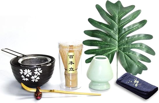 Artcome 和抹茶セット 抹茶泡立て器 伝統的なスクープ 抹茶ボウル セラミック泡立て器 手作り抹茶セレモニーキット 7点セット