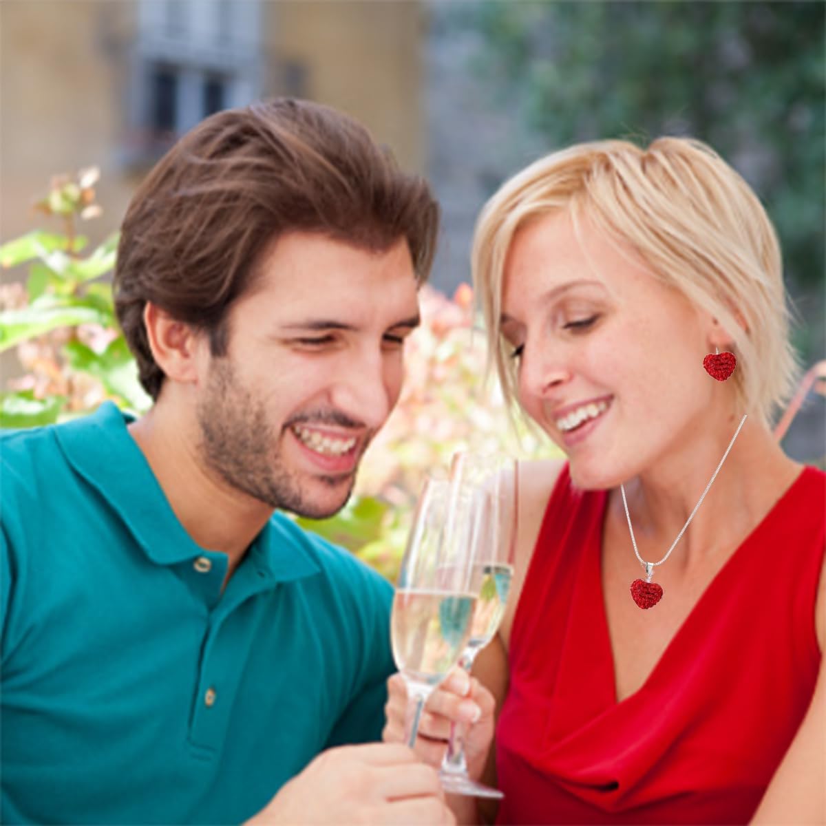 LAKIYOYO Red Heart Necklace Earrings Set Rhinestone Heart Earring Zircon Heart Wedding Necklace Earrings Sparkly Jewelry Valentines Day Gifts for Mom Her Girlfriend - Image 3