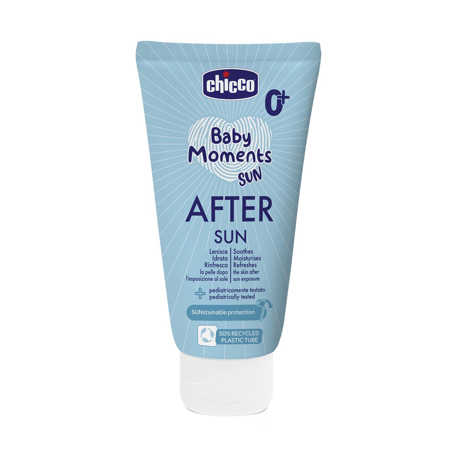 Chicco Latte Doposole, Lenisce la Pelle del Bambino Dopo l'Esposizione al Sole, Idrata la Pelle Arrossata, Texture Leggera, Offre Sollievo Immediato, Effetto Rinfrescante, 150 ml