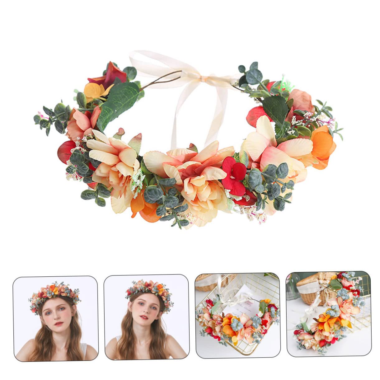 FRCOLOR 2piezas Diadema De Flores Para Novia y Tocado Floral Para Bodas y Fotografía Adorno De Cabello Elegante y Reutilizable