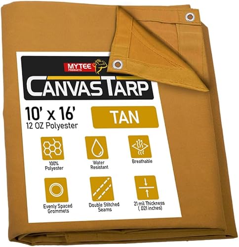 Miniatura 46 de Mytee Products Lona de lona marrón oscuro de 6 x 8 pies de 12 onzas, resistente al agua y transpirable, lonas resistentes, cubierta de lona