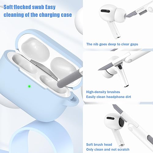 Miniatura 8 de Funda para AirPods Pro, silicona suave anticaídas de grado militar que absorbe los golpes, funda protectora táctil con llavero y kit de limpieza,
