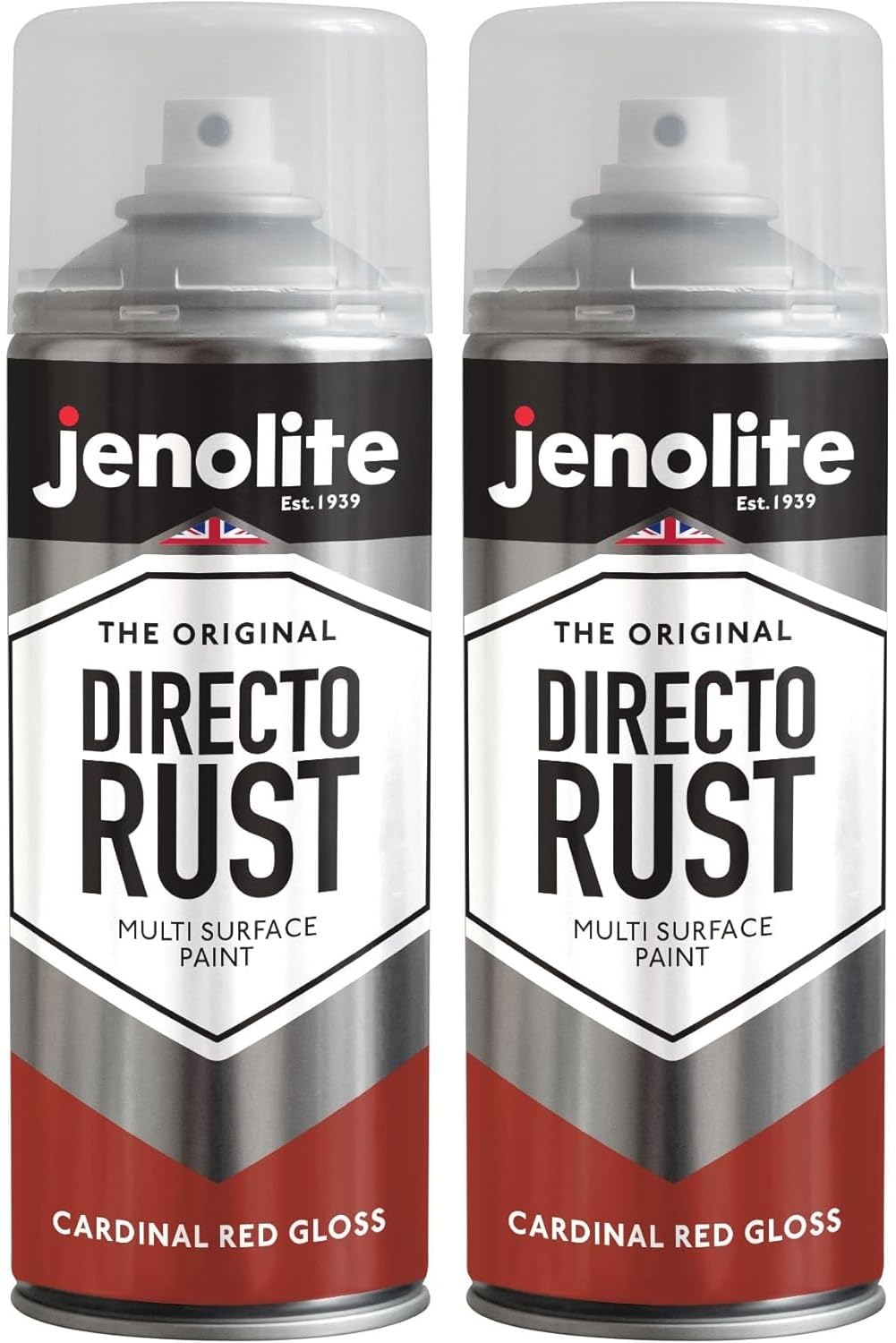 Jenolite Cardinal Red Directorust Gloss Spray Paint | | 2 X 400Ml | Direct To Rust Spray Paint For Metal | Multi Surface Gloss Spray Paint For Wood, Metal, Plastic, Ceramic | Ral 3001