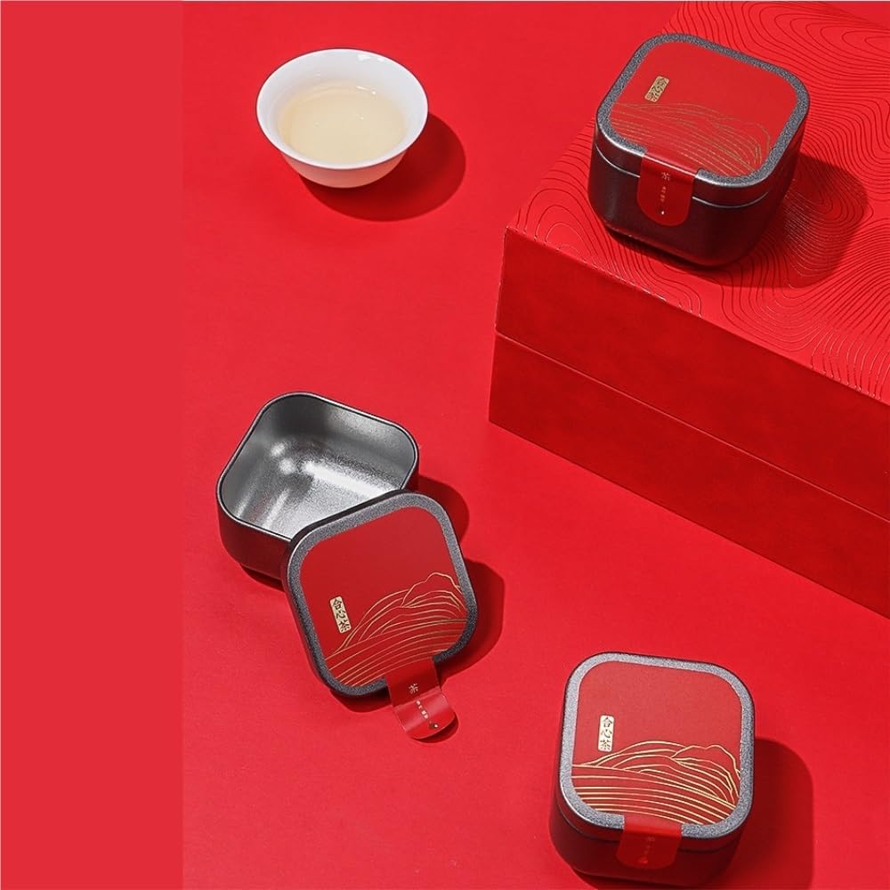 Tarro De Azúcar Contenedor de Almacenamiento de té a Granel, Lata sellada pequeña, Lata de Hierro Cuadrada, Lata vacía, Juego de té Retro, Juego de Caja de Regalo de Doce latas Bote De Té(A)