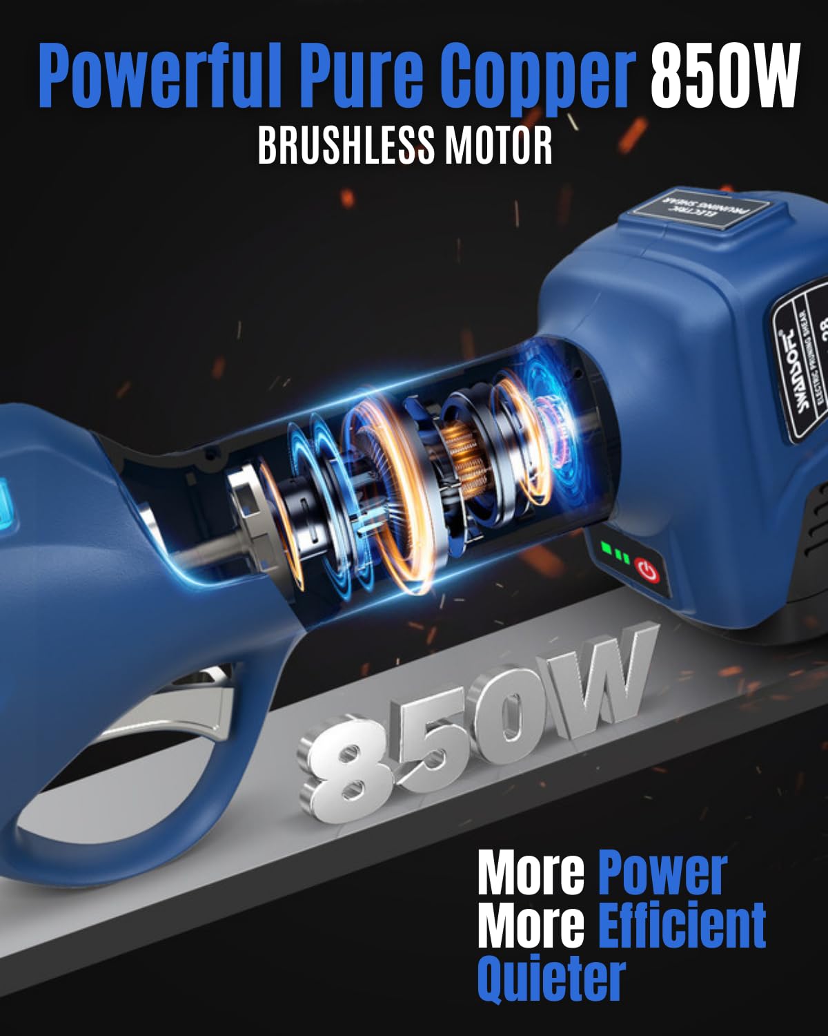 [Ligero Y Seguro, Modelo De Entrada Profesional] SWANSOFT PRU28 Tijeras de Podar Electricas, 28mm 16,8V 850W Podadora Eléctrica de con Batería | Tijeras de Podar Eléctricas de Mano, Negro/Azul