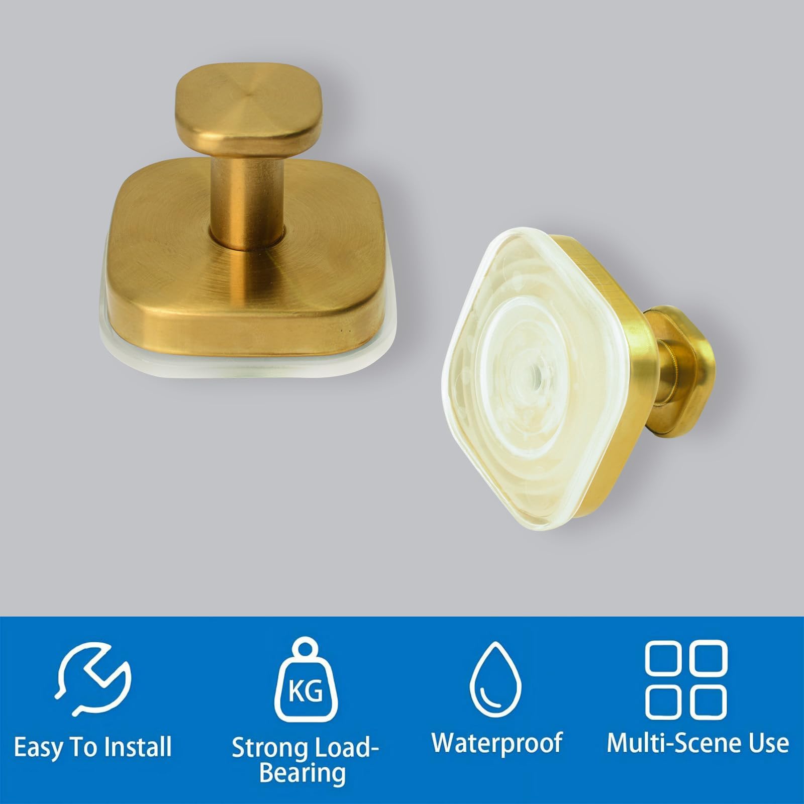 INCREWAY 4PCS Golden Square Suction Cup Hooks, No-Drill Hooks Plastic Waterproof Hanger for Bathroom Living Room, Kitchen - Image 3
