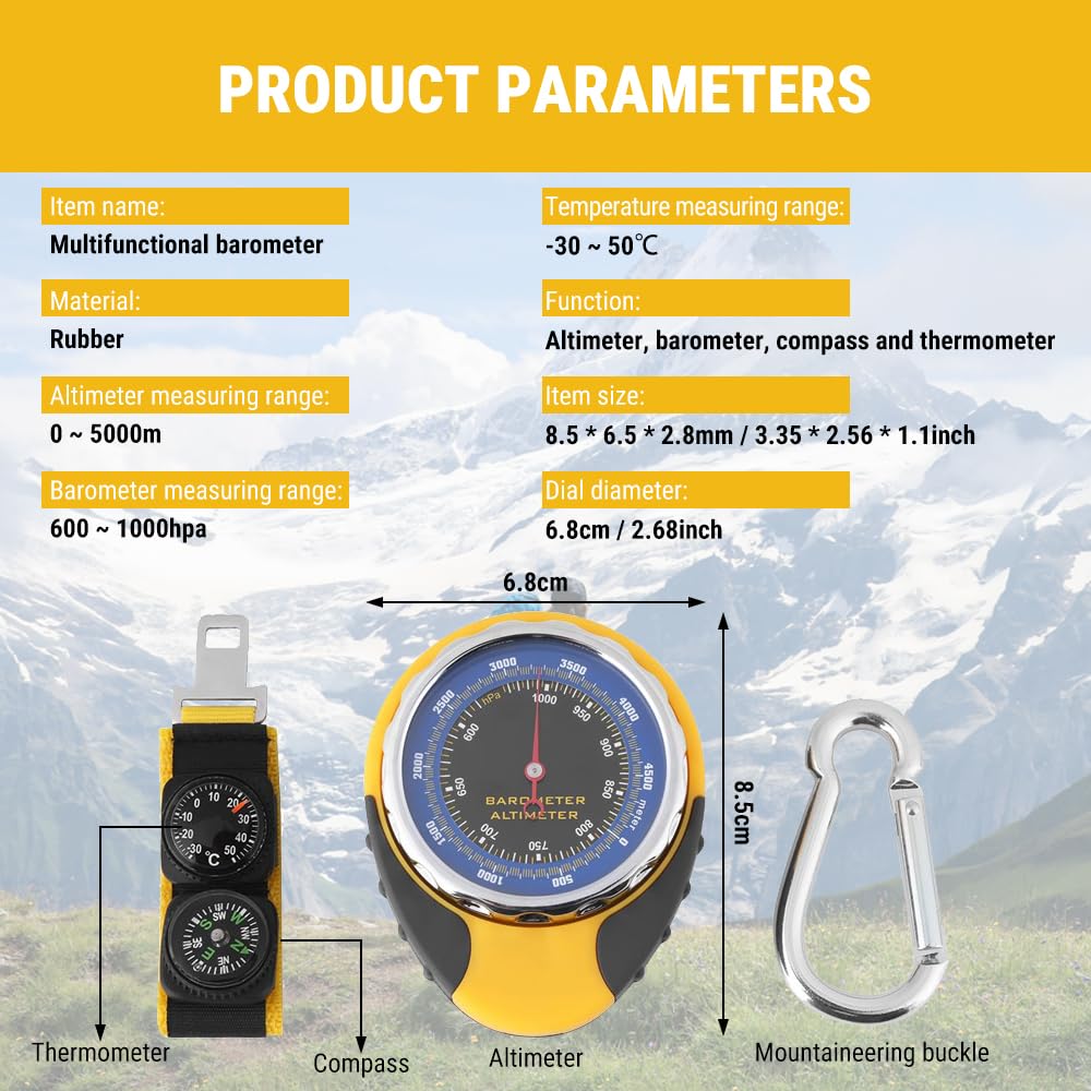 Barometro Altimetro, 4 in 1 Mini Multifunzionale Digitale Altimetro Barometro Termometro Bussola con Gancio in Metallo per Arrampicata, Escursionismo e Campeggio all'aperto