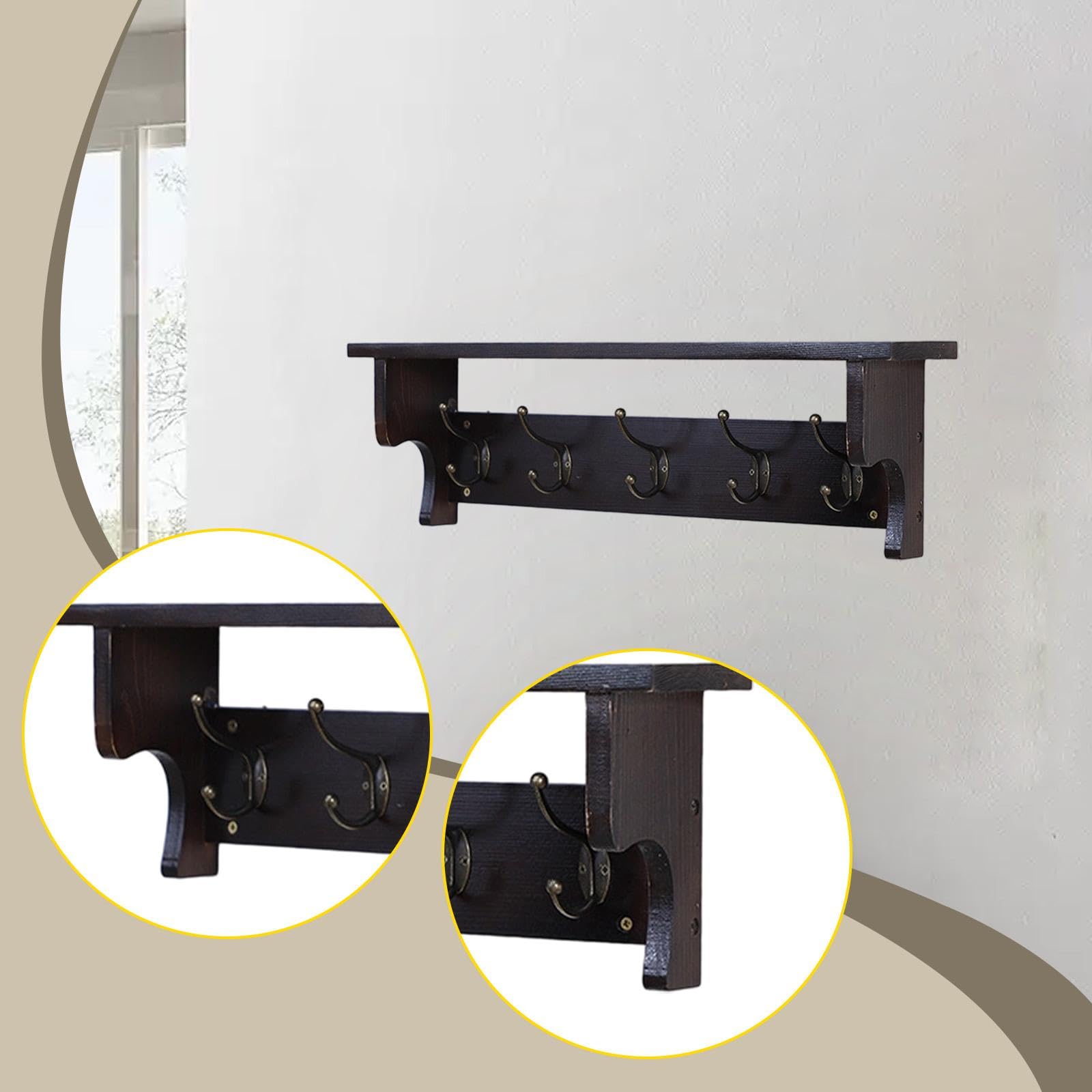 Yajuyi Porte-clés Mural, Porte-Manteau, étagère Murale avec Crochets pour Clés pour Entrée de Salon, Noir Marron