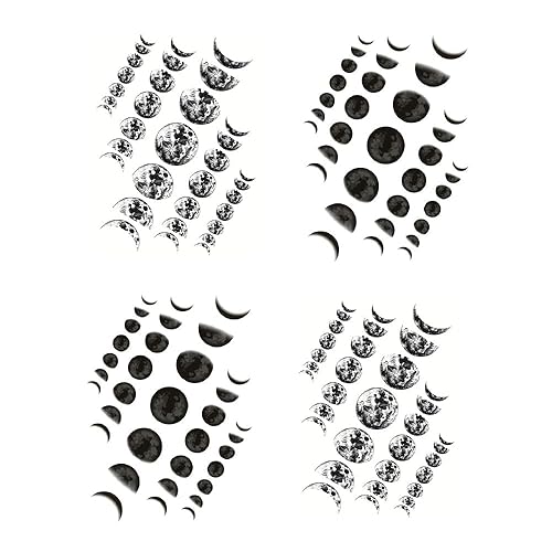 Fase lunar planeta tatuaje temporal pegatina negro impermeable adultos hombres mujeres brazo mano 15X11cm Set de 4 (SF163)