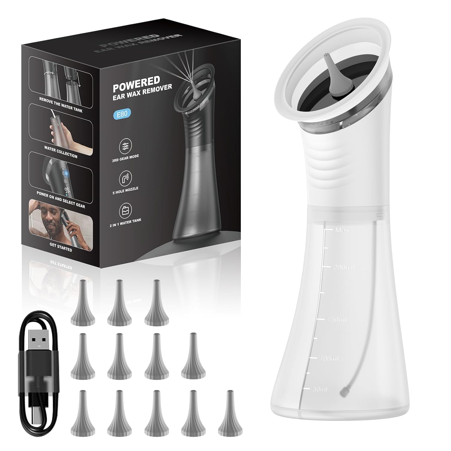 RIKKUSE Wax Removal Tool for Ears, Earwax Remover Tools with 1080P Camera & 6LED Light & 8 Pcs Ear Set, Earwax Cleaning Kit with 10 Ear Spoon, Camera for iOS & Android (White)