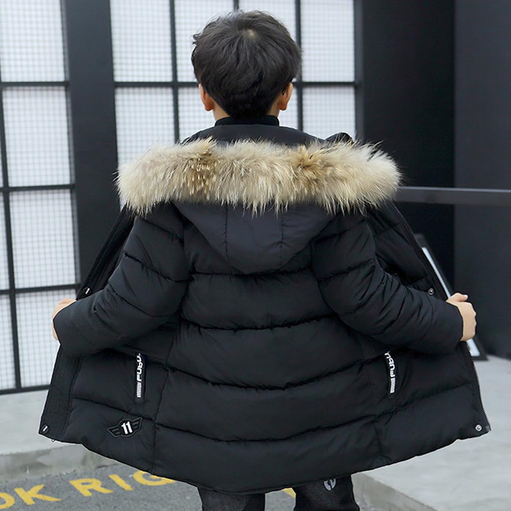 linboo Manteau Enfant Garçon Doudoune Doublure Polaire Chaud Veste d'Hiver à Capuche Fourrure Blouson Matelassé Epais Parka