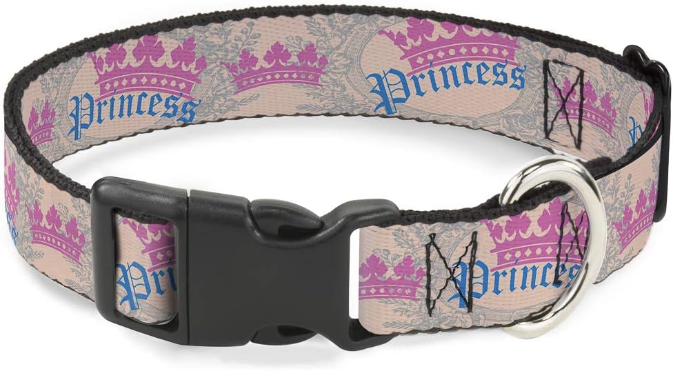 Buckle-Down Plastic Clip Collar - Crown Princess Oval Baby Pink/Baby Blue - 1.5" Wide - Fits 13-18" Neck - Small