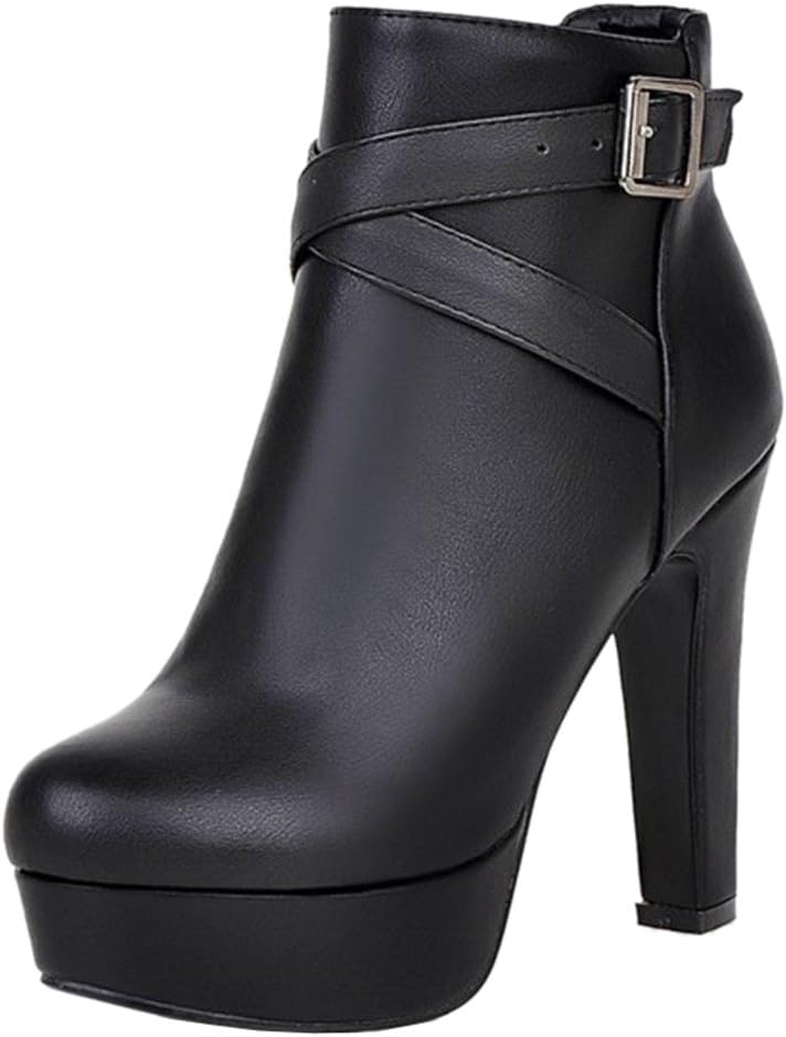 OnewusWomen Ankle Boots with High Heel and Large Size Fashion Boots with Cute Bowtie