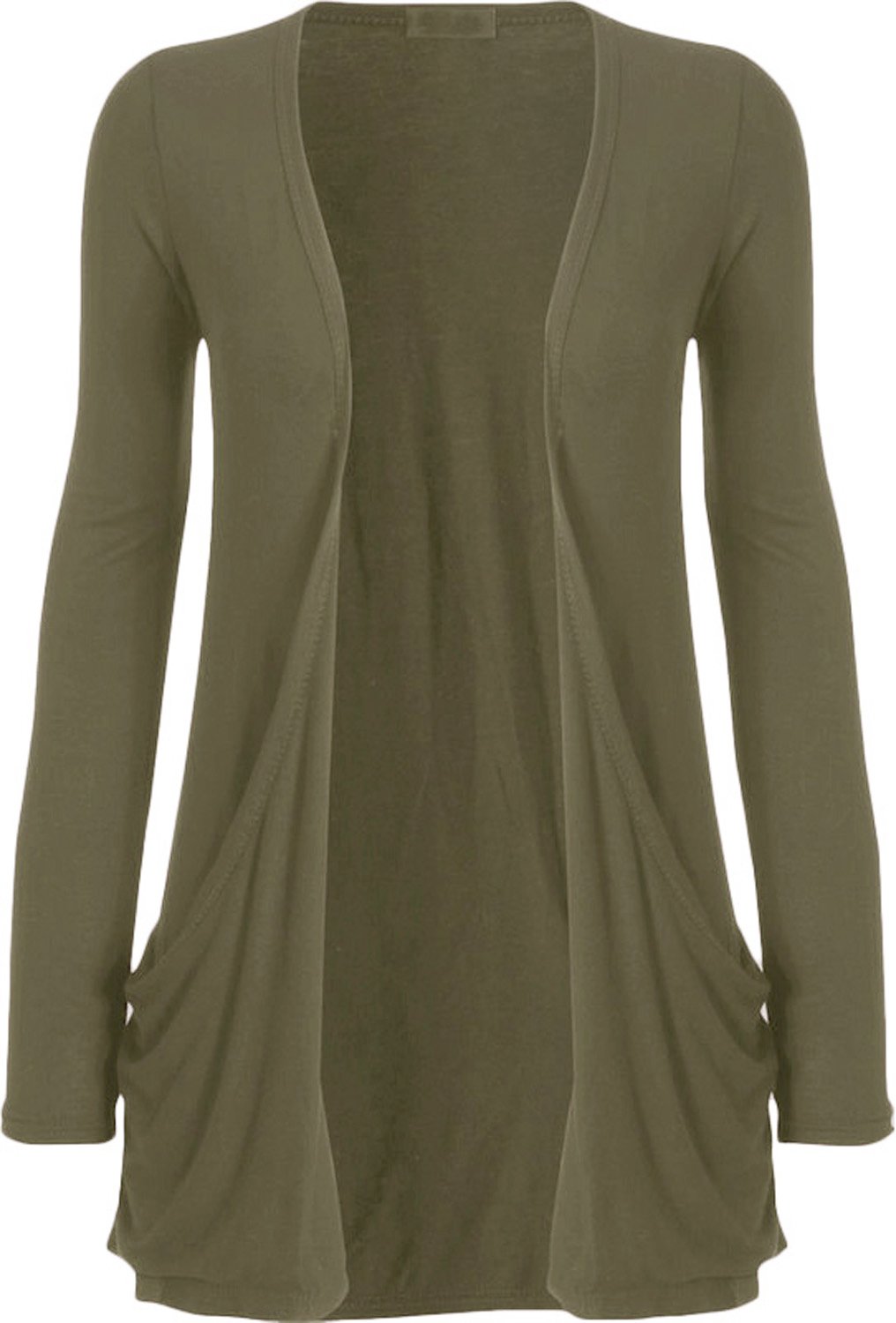 WearAll - Ladies Long Sleeve Pocket Cardigan Womens Top Khaki 24-26