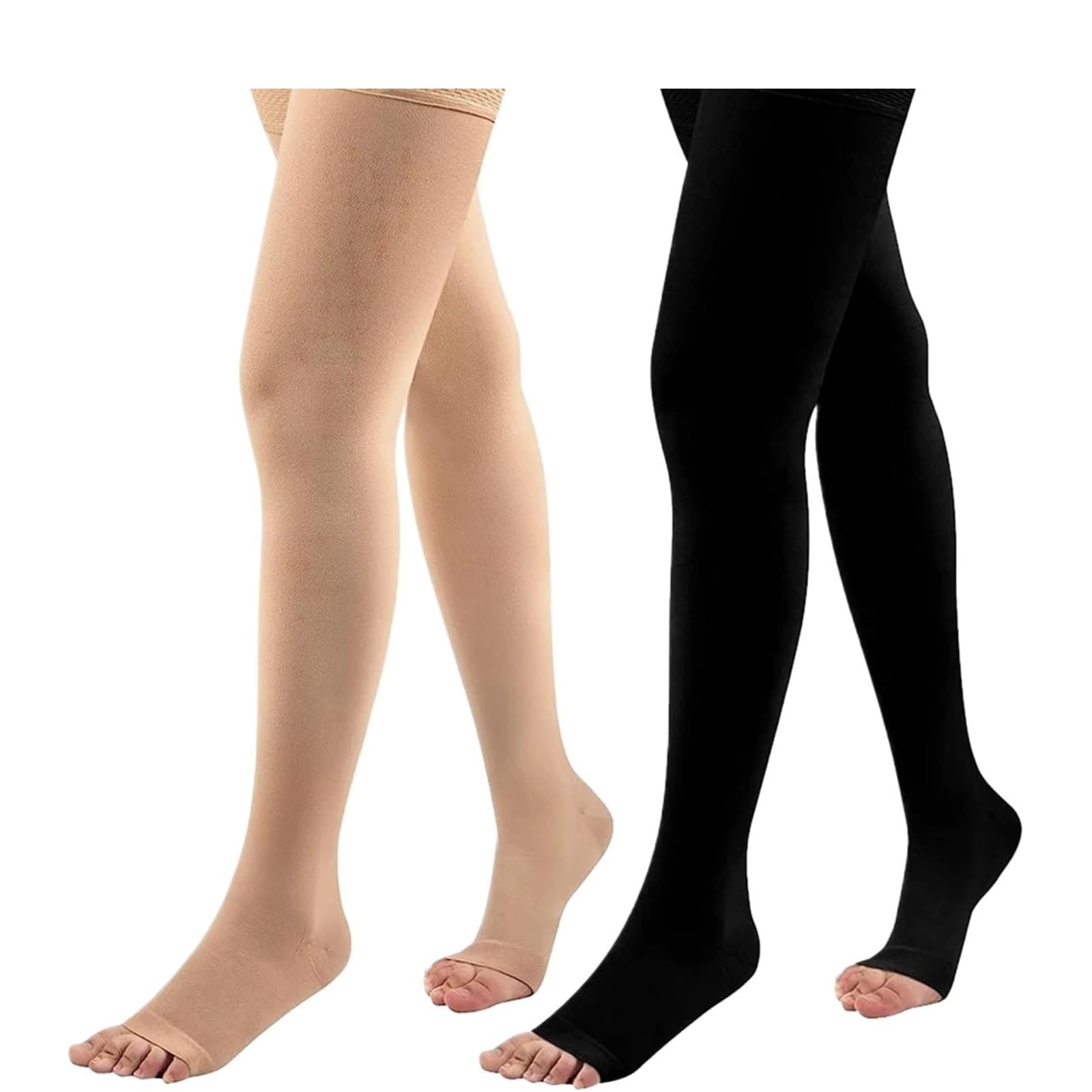 Calze Antitrombo 1 Paio di Calze a Compressione Fino alla Coscia 20-32 mmHg, a Senza Dita for Donne e Uomini, con Fascia in Silicone a Pois(Beige,M)