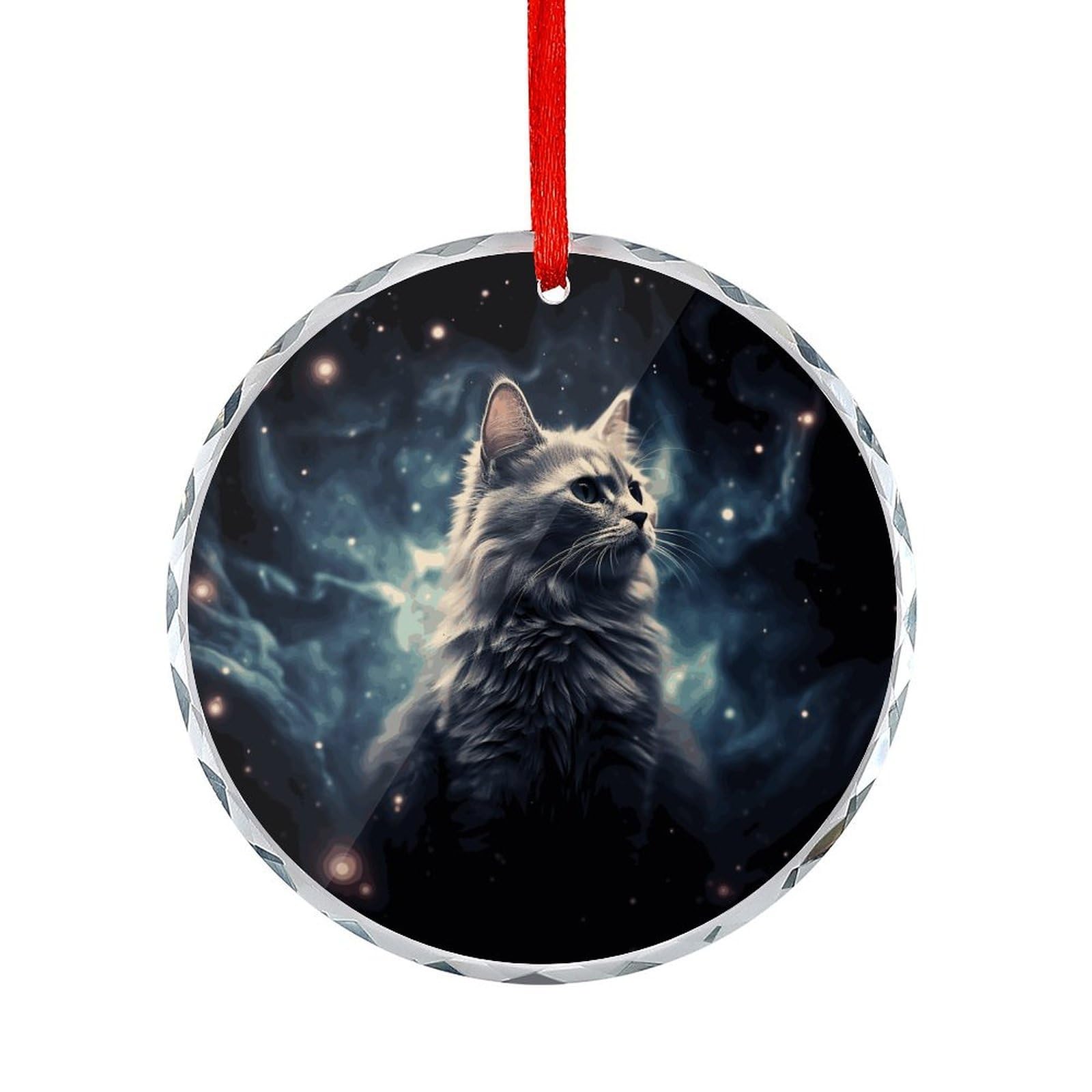 Btcowzrv Style A Cat In A Nebula Round Ornament Hanging Pendant Decor