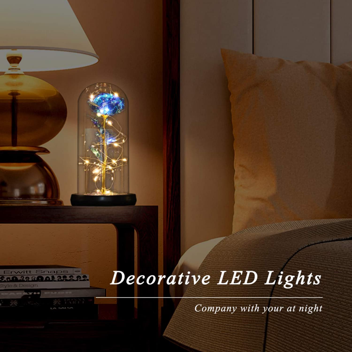 Galaxy Rose Regalo di San Valentino per Lei, Fiori di Rosa con Luce a LED, Fiore Artificiale Rosa Regalo per Donne Mamma Moglie, Fiore Rosa in Cupola di Vetro Regalo per Festa della Mamma, Compleanno