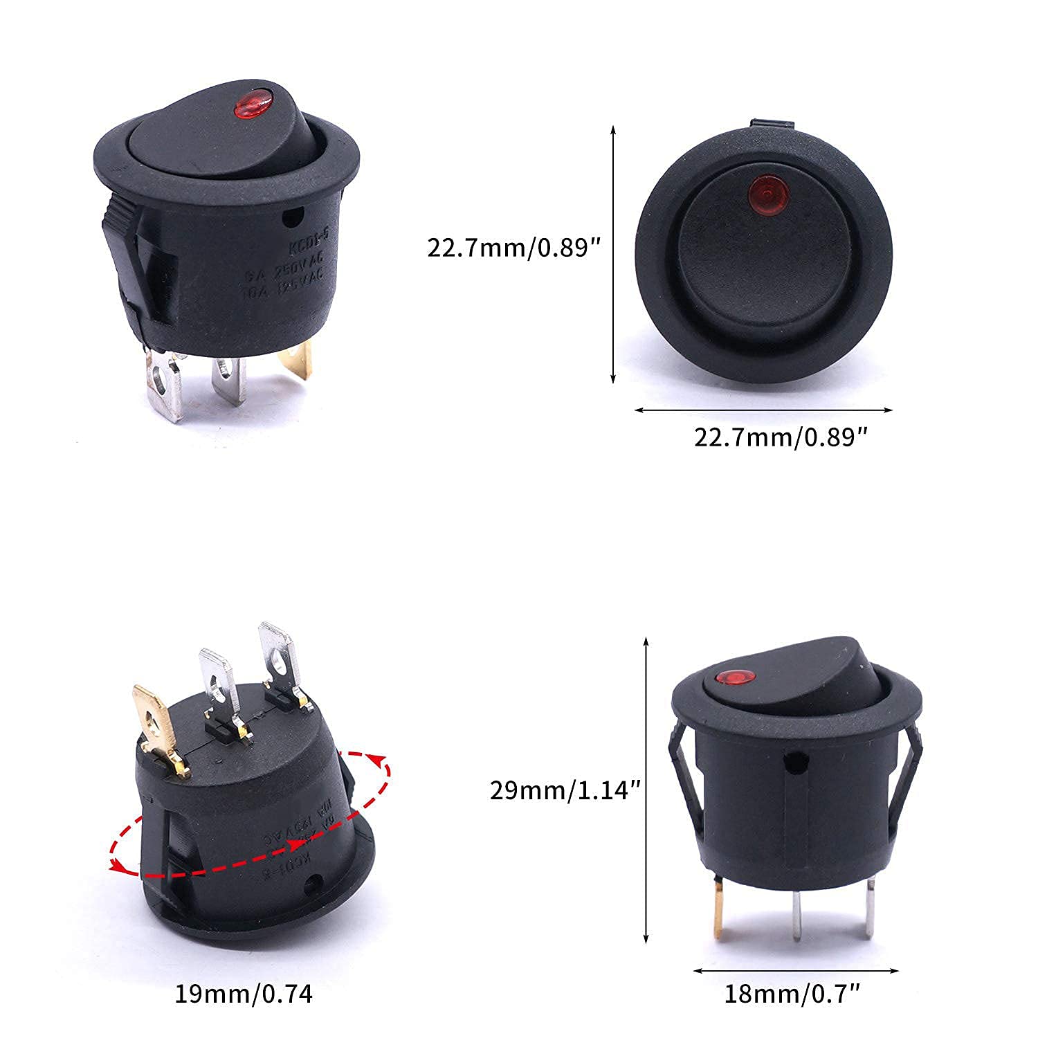 OSGC 10 interruptores basculantes de barco de CA 250 V/6 A, 125 V/10 A, CC 12 V, SPST de 3 pines, 2 posiciones, 10 unidades