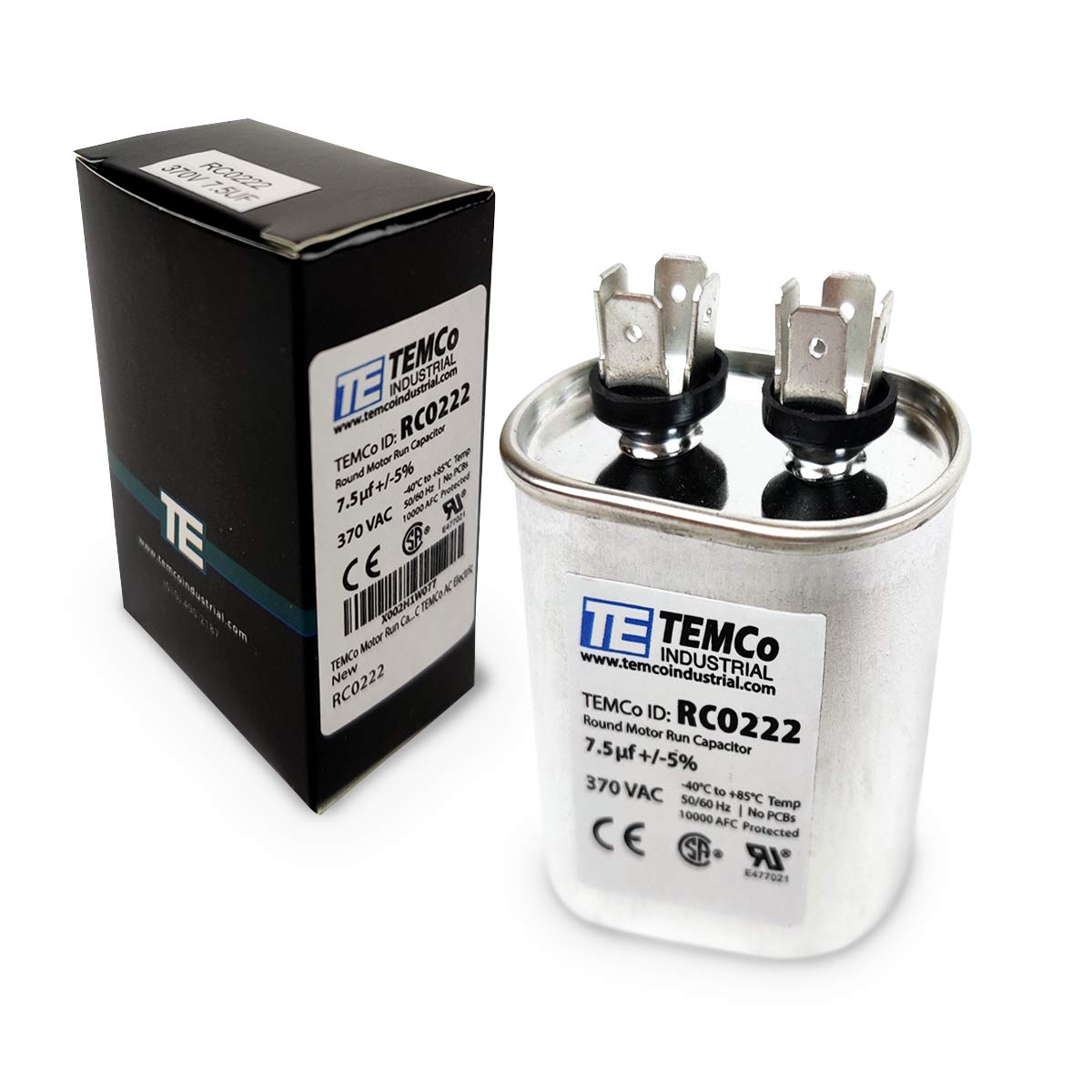 TEMCo 7.5 uF Run Capacitor CBB65, 7.5 MFD, 370V, Oval, 50/60Hz | for HVAC AC Fan, Motor, Blower Applications