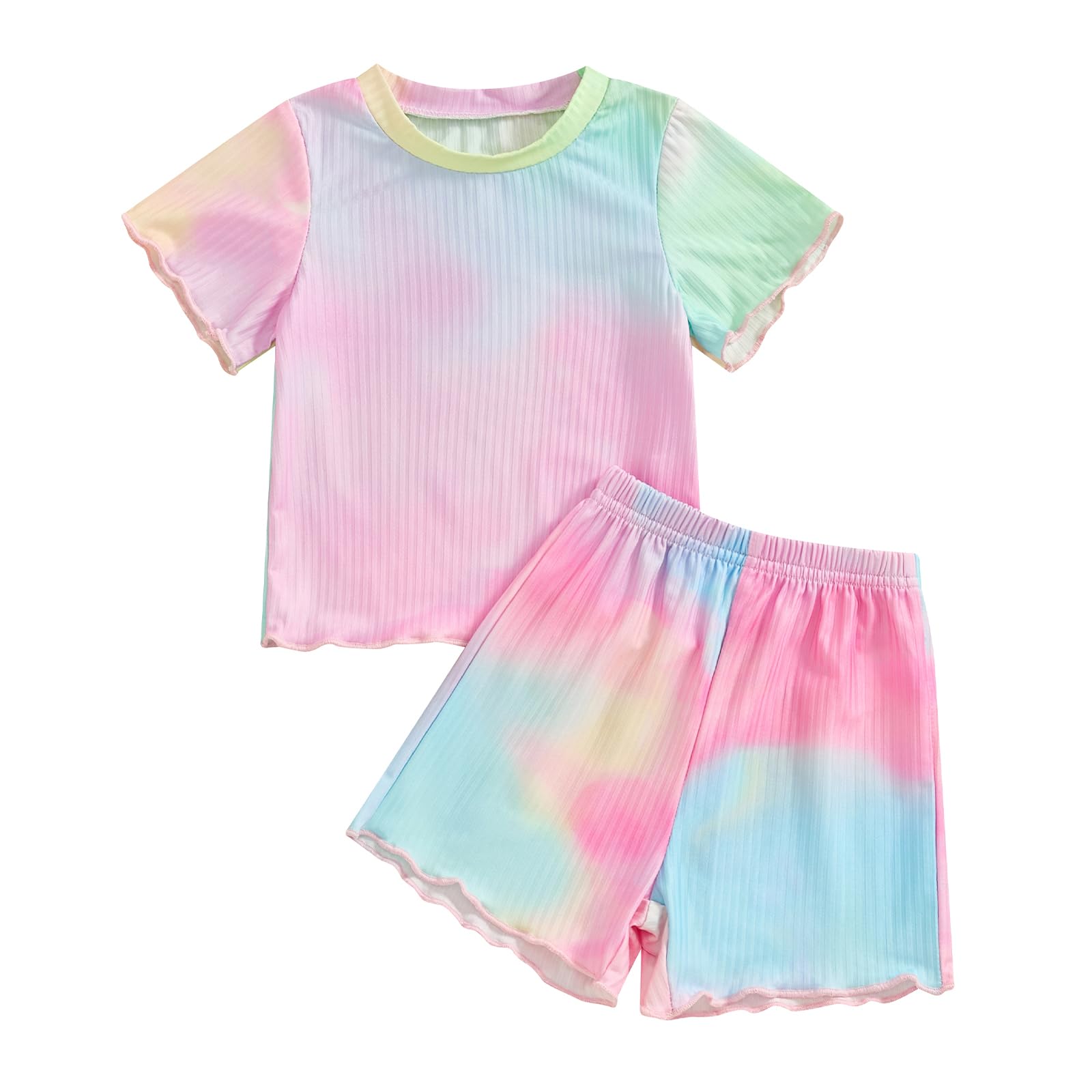 Toddler Baby Girl Summer Clothes Tie Dye Ruffle Short Sleeve T-Shirt Top Shorts Set 2Pcs Summer Outfits (Colorful, 2-3 Years)