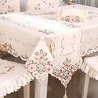 LeLehome 57x86 Inch Oblong Beige Flower Embroidered Tablecloth - Vintage Lace Floral Dining Table Cover for Kitchen Home Decor