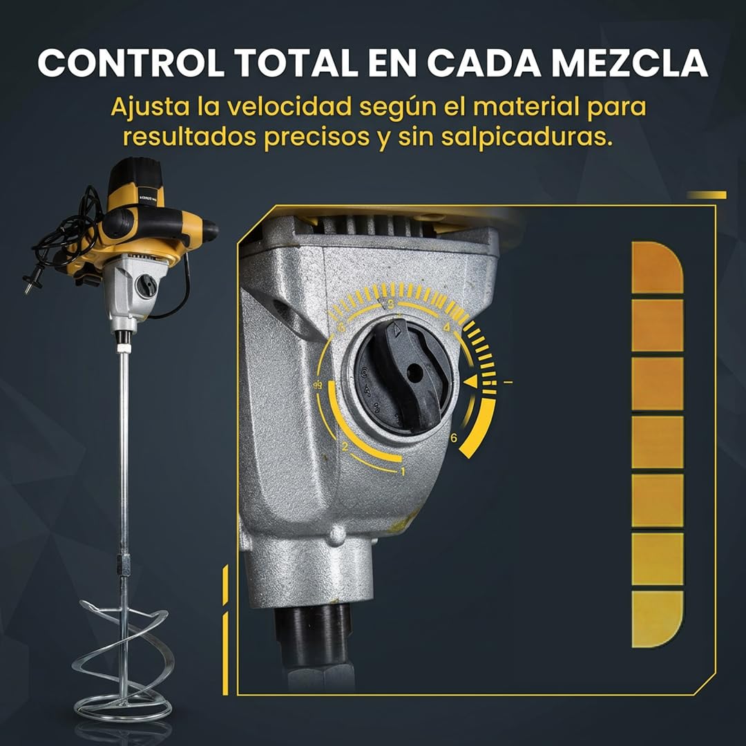 Kompak Mezcladora Eléctrica 1600W Profesional para Mortero y Cemento - Mezcladora de Obra Potente con Velocidad Variable Uso Intensivo - Batidora de Materiales Robusta y Ergonómica
