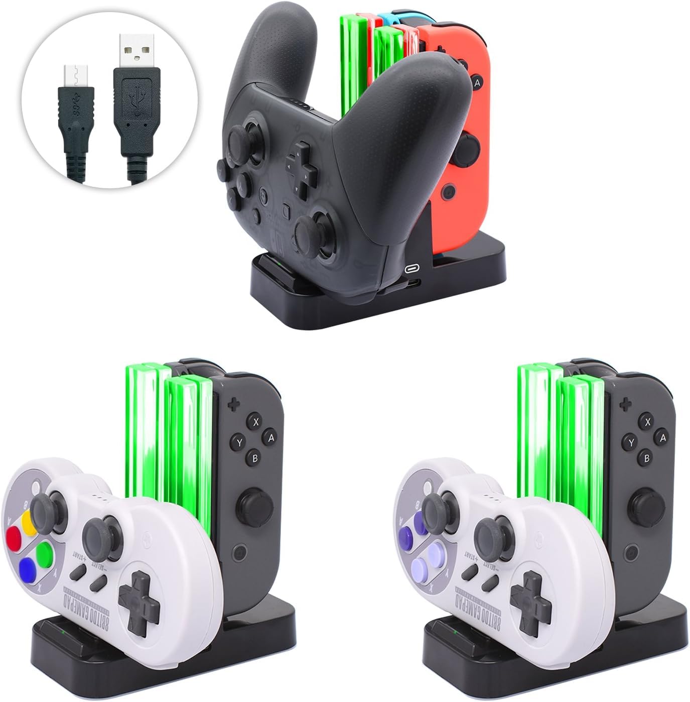 FastSnail Chargeur pour Nintendo Switch & modèle OLED pour Joycon, Station de Charge pour Joy-Con et Pro Controller avec indicateur de Charge et câble Type C