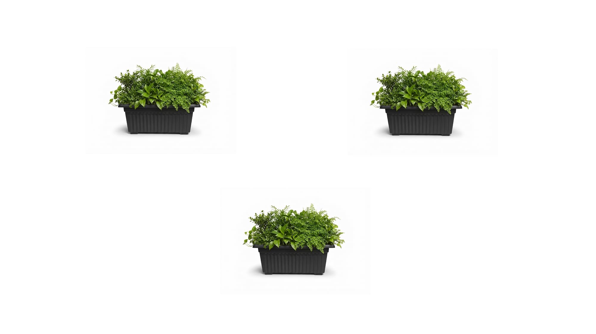 ORYNTO 55cm Rectangular Trough Black Plant Pots Outdoor Garden Plastic Planters Window Box Flower Herb Vegetables Plant Pots with Optional Drainage Holes Perfect Large Planter Pots(3 Pack,Sleek Black)