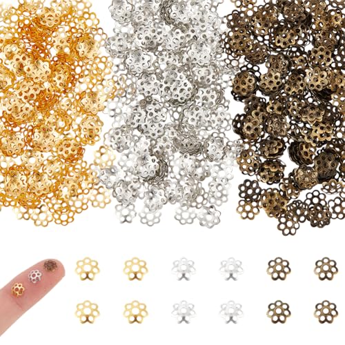 UNICRAFTALE Environ 2100 pièce 3 couleur Capuchons de Perles Filigrane Embouts de Fleurs Métal Embouts de Perles Multi Pétales Creux Fabrication de Bracelet...